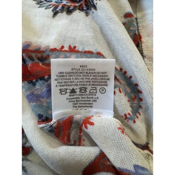 Tory Burch Women’s Paisley Long Sleeve Top Size M Cream Boho Luxury Blouse - Picture 9 of 9